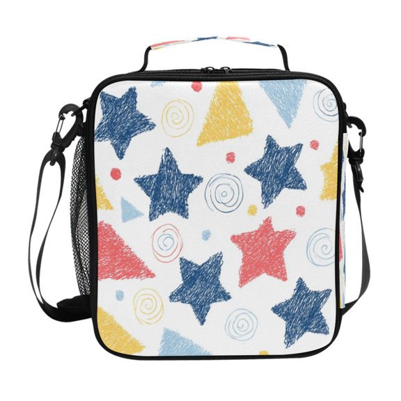 Square Insulated Lunch Bag Reusable Thermal Lunch Box Tote Cooler Bag with Side Mesh Pocket Graffiti Graphics