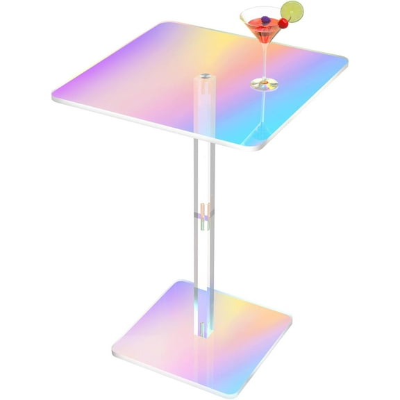 Square Iridescent Acrylic End Table for Small Spaces, Living Rooms, Bedrooms, Balconies, 0.3-Inch Thick Acrylic Coffee Table with Crystal Clear and Durable Design, 13.3"x13.3"x18.9" (1PC)