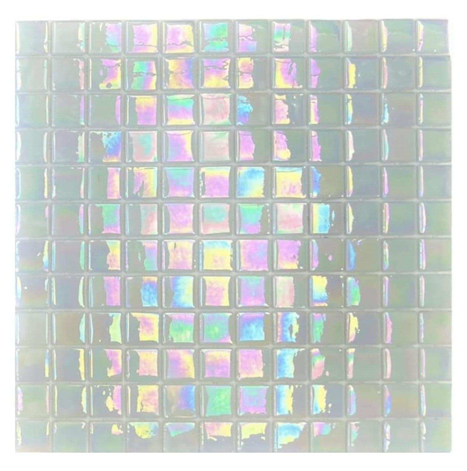 Square Iridescent Recycled Glass Mosaic Floor and Wall Tile for Kitchen Backsplash, Swimming Pool Tile, Bathroom Wall, Accent Wall, (Not Peel and Stick Tile) (1 Sheet, White)