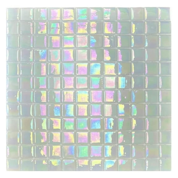 Square Iridescent Recycled Glass Mosaic Floor and Wall Tile for Kitchen Backsplash, Swimming Pool Tile, Bathroom Wall, Accent Wall, (Not Peel and Stick Tile) (1 Sheet, White)