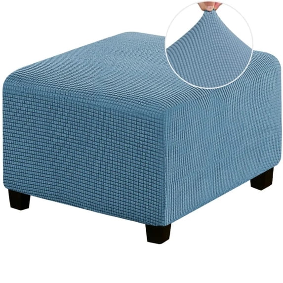 Square Jacquard Durable Stretch Footrest Ottoman Cover,Folding Storage Stool Furniture Protector Slipcover with Elastic Bottom/S/Blue