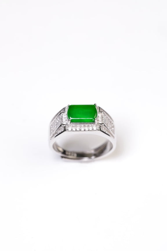 Square Jade Silver Ring