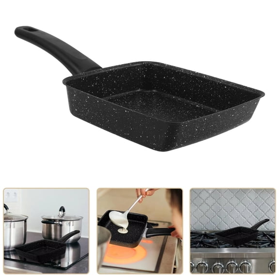 Square Japanese Omelette Pan, Tamagoyaki Egg Skillet Maker Nonstick Roll Rectangle Tamago Frying Rectangular Kitchen Cooking Griddle Tools Plastic Handle Baking Pancake Induction Cooktop Black