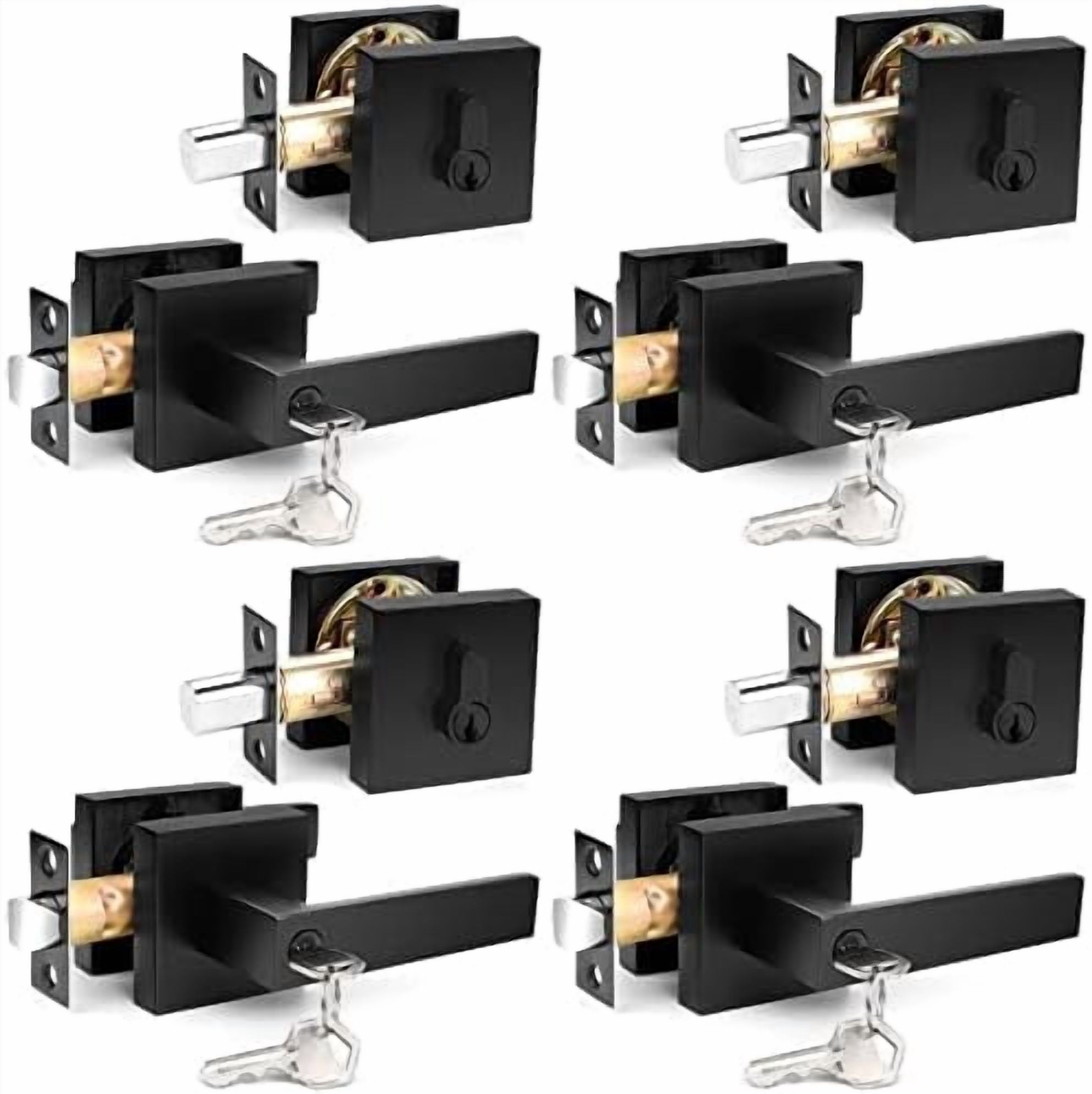 Square Keyed Entry Levers and Single Cylinder Deadbolts Combo Pack ...