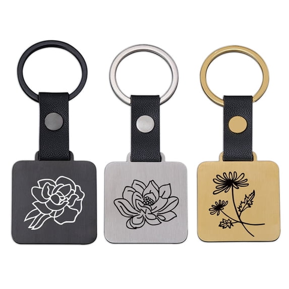 Square Keyring - In Stock December Flower Lucky Gift Tag Holiday Gift Metal Keyring