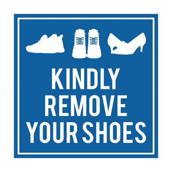 Square Kindly Remove Your Shoes Sign (Blue) - Small