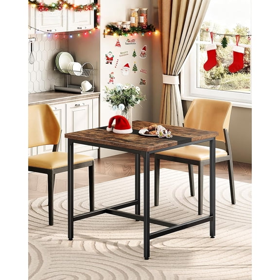 Square Kitchen Dining Table, 29.5'' Dining Table, Small Dining Tables, Writing Desk, Coffee Tables, for Restaurant, Living Room, Apartment, Rustic Brown and Black TCZ02BF