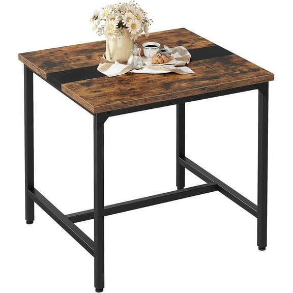 Square Kitchen Dining Table, 29.5'' Dining Table, Small Dining Tables, Writing Desk, Coffee Tables, for Restaurant, Living Room, Apartment, Rustic Brown and Black TCZ02BF
