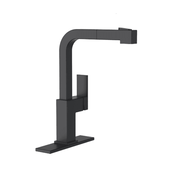 Square Kitchen Faucet Black, S304 Stainless Steel Modern Sink Faucets with Pull Out Sprayer 2 Modes, Single Handle Faucet Kitchen for RV Bar Sink
