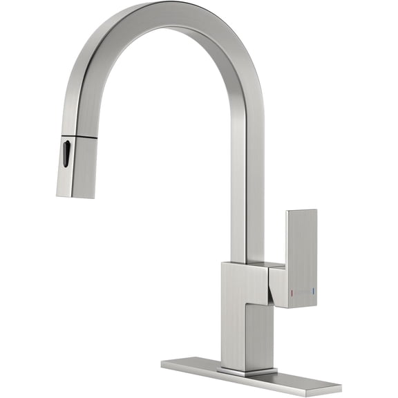 Square Kitchen Faucet Brushed Nickel, Modern Pull Down Kitchen Sink Faucet with 2 Modes, S304 Stainless Steel Single Handle Faucet for Kitchen Sink, with Square Deck Plate