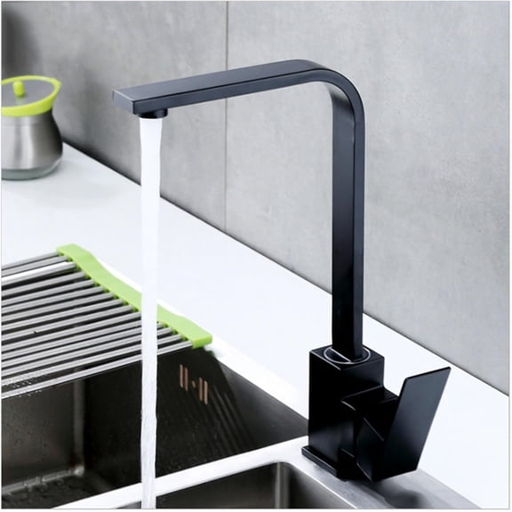 Square Kitchen Faucet Matte Black/Chrome Hot and Cold Kitchen Sink Faucet 360 Degree Swivel Mixer Deck Mount Faucet