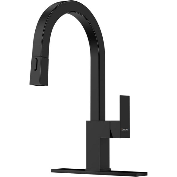 Square Kitchen Faucet Matte Black, Modern Pull-Out Kitchen Sink Faucet with Spray, Stainless Steel Single Handle Faucet for Kitchen Sink, with Square Deck Plate