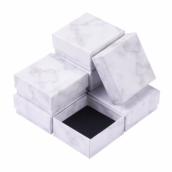 Square Kraft Cardboard Jewelry Boxes Marble Pattern Necklace Pendant Boxes for Jewelry White 7.5x7.5x3.55cm