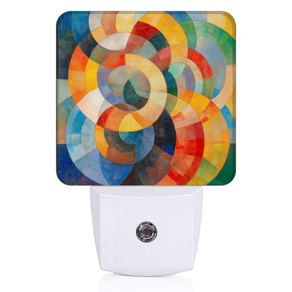 Square LED Night Lights Lamp with Dusk to Dawn Sensor, Abstract Painting Of Colored Circles Night Light Plug Into Wall for Kids Room, Bedroom, Bathroom, Kitchen, Hallway