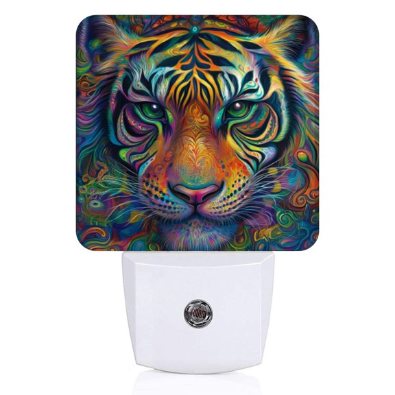 Square Light Sensor of LED Night Light, Alluring Ornate - Faced Tiger Night Light Plug Into Wall for Kids Room, Bedroom, Bathroom, Kitchen, Hallway