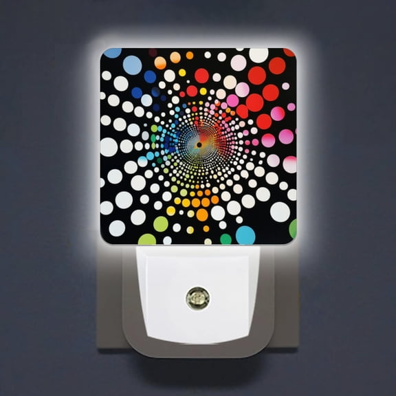 Square LED Night Lights Lamp with Dusk to Dawn Sensor, Beautiful Circular - Spot Pattern Night Light Plug Into Wall for Kids Room, Bedroom, Bathroom, Kitchen, Hallway