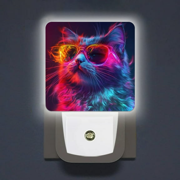 Square LED Night Lights Lamp with Dusk to Dawn Sensor, Beautiful Electro - Hued Kitty Night Light Plug Into Wall for Kids Room, Bedroom, Bathroom, Kitchen, Hallway