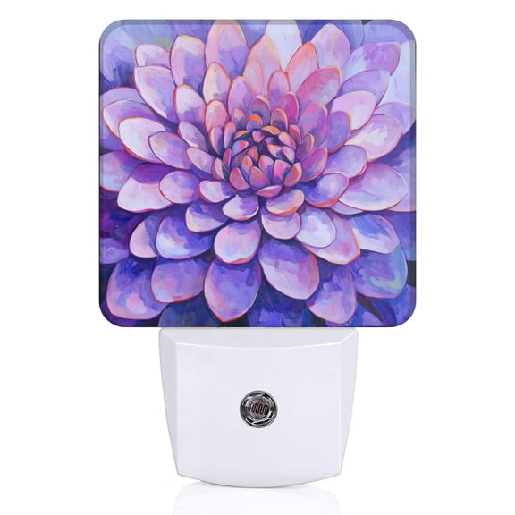 Square LED Night Lights Lamp with Dusk to Dawn Sensor, Beautiful Lilac - Toned Succulent Night Light Plug Into Wall for Kids Room, Bedroom, Bathroom, Kitchen, Hallway