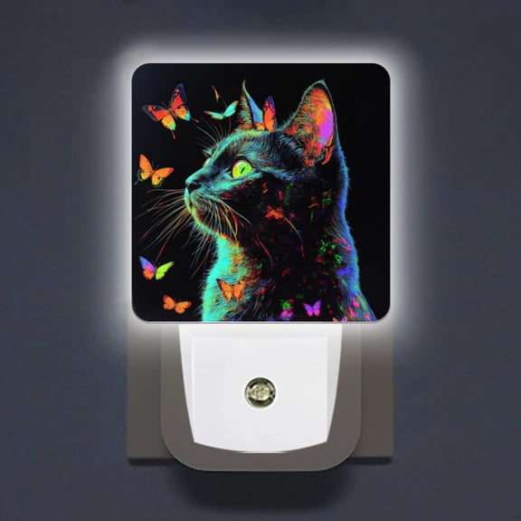 Square LED Night Lights Lamp with Dusk to Dawn Sensor, Beautiful Neon - Hued Kitty Night Light Plug Into Wall for Kids Room, Bedroom, Bathroom, Kitchen, Hallway