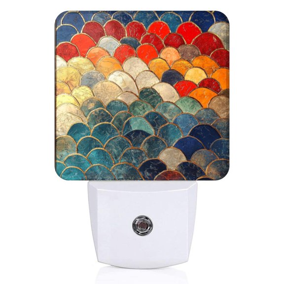 Square LED Night Lights Lamp with Dusk to Dawn Sensor, Beautiful Rainbow - Hued Scales Night Light Plug Into Wall for Kids Room, Bedroom, Bathroom, Kitchen, Hallway