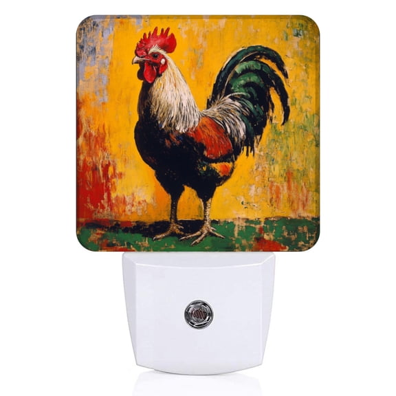 Square LED Night Lights Lamp with Dusk to Dawn Sensor, Beautiful Vibrant - Tailed Rooster Night Light Plug Into Wall for Kids Room, Bedroom, Bathroom, Kitchen, Hallway