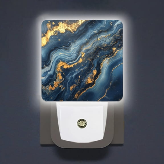 Square LED Night Lights Lamp with Dusk to Dawn Sensor, Blue Gold Fluid Texture Night Light Plug Into Wall for Kids Room, Bedroom, Bathroom, Kitchen, Hallway