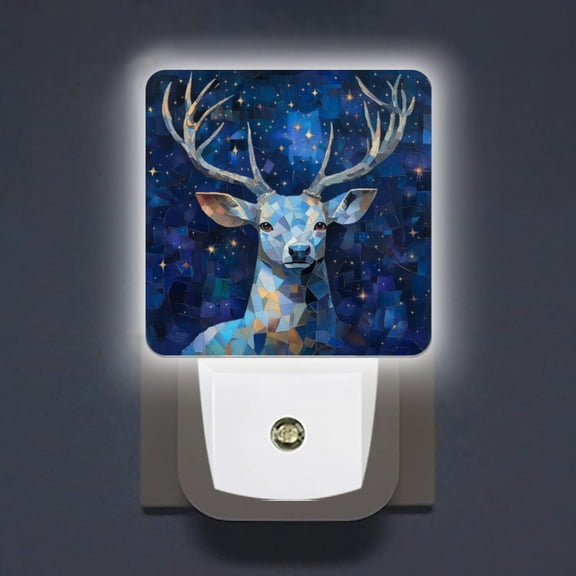 Square LED Night Lights Lamp with Dusk to Dawn Sensor, Celestial Blue - Mosaic Deer Night Light Plug Into Wall for Kids Room, Bedroom, Bathroom, Kitchen, Hallway