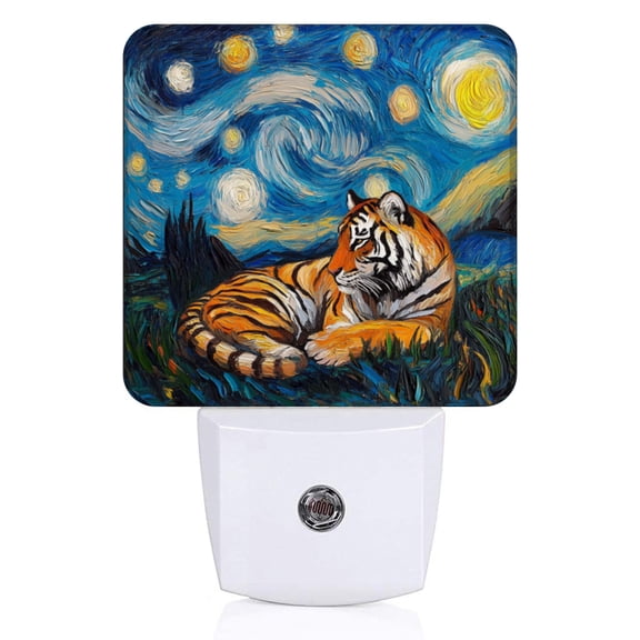 Square LED Night Lights Lamp with Dusk to Dawn Sensor, Celestial - Themed Tiger Night Light Plug Into Wall for Kids Room, Bedroom, Bathroom, Kitchen, Hallway