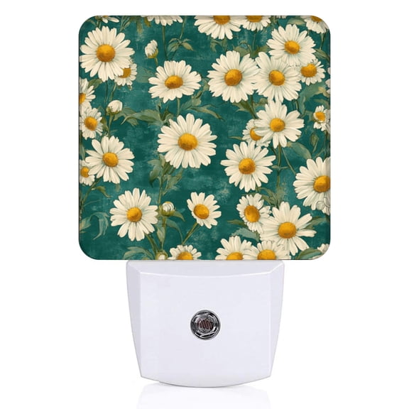 Square LED Night Lights Lamp with Dusk to Dawn Sensor, Charming Daisy - Filled Pattern Night Light Plug Into Wall for Kids Room, Bedroom, Bathroom, Kitchen, Hallway
