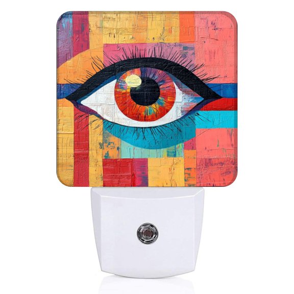 Square Light Sensor of LED Night Light, Colored Abstract Style Eye Night Light Plug Into Wall for Kids Room, Bedroom, Bathroom, Kitchen, Hallway