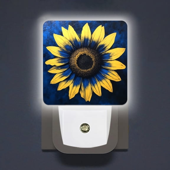 Square LED Night Lights Lamp with Dusk to Dawn Sensor, Contrasting - Color Sunflower Portrait Night Light Plug Into Wall for Kids Room, Bedroom, Bathroom, Kitchen, Hallway
