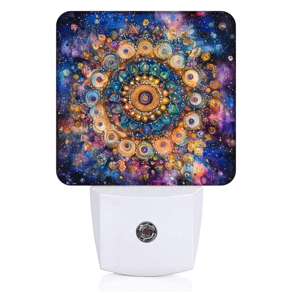 Square LED Night Lights Lamp with Dusk to Dawn Sensor, Cosmic Mandala In Blues Night Light Plug Into Wall for Kids Room, Bedroom, Bathroom, Kitchen, Hallway
