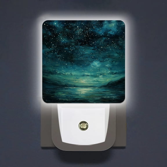 Square LED Night Lights Lamp with Dusk to Dawn Sensor, Dark Blue Sky Full Of Twinkling Stars Night Light Plug Into Wall for Kids Room, Bedroom, Bathroom, Kitchen, Hallway