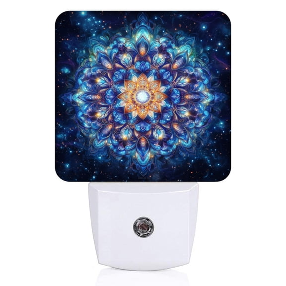 Square Light Sensor of LED Night Light, Dark Blue Sky Mandala Style Art Night Light Plug Into Wall for Kids Room, Bedroom, Bathroom, Kitchen, Hallway