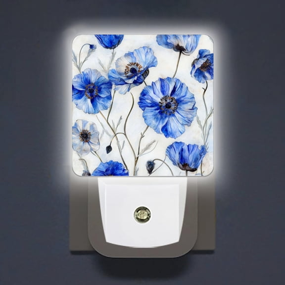 Square LED Night Lights Lamp with Dusk to Dawn Sensor, Dreamy Blue - Flower Composition Night Light Plug Into Wall for Kids Room, Bedroom, Bathroom, Kitchen, Hallway