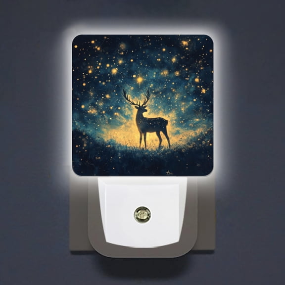 Square LED Night Lights Lamp with Dusk to Dawn Sensor, Dreamy Stag In Starry Night Night Light Plug Into Wall for Kids Room, Bedroom, Bathroom, Kitchen, Hallway
