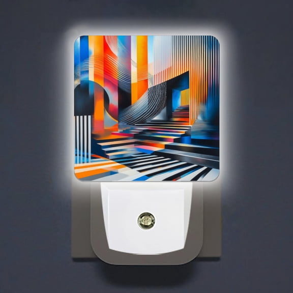 Square LED Night Lights Lamp with Dusk to Dawn Sensor, Dynamic Color - Geometric Art Night Light Plug Into Wall for Kids Room, Bedroom, Bathroom, Kitchen, Hallway
