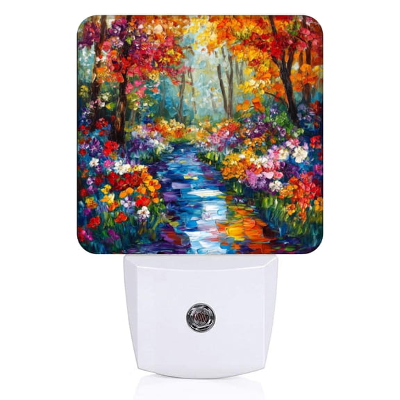 Square LED Night Lights Lamp with Dusk to Dawn Sensor, Enchanting Floral Forest Path Night Light Plug Into Wall for Kids Room, Bedroom, Bathroom, Kitchen, Hallway