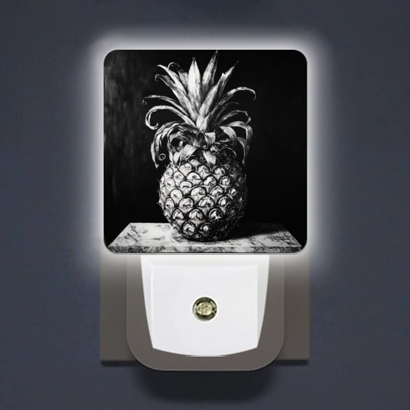 Square LED Night Lights Lamp with Dusk to Dawn Sensor, Exquisite Greyscale Pine - Fruit Night Light Plug Into Wall for Kids Room, Bedroom, Bathroom, Kitchen, Hallway
