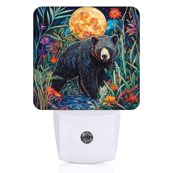 Square Light Sensor of LED Night Light, Exquisite Moonlit - Meadow Bear Night Light Plug Into Wall for Kids Room, Bedroom, Bathroom, Kitchen, Hallway