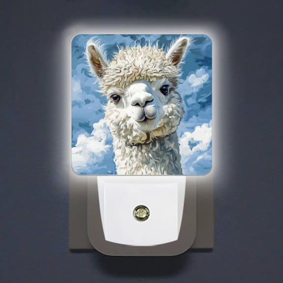 Square LED Night Lights Lamp with Dusk to Dawn Sensor, Flocky Alpaca Under The Clouds Night Light Plug Into Wall for Kids Room, Bedroom, Bathroom, Kitchen, Hallway