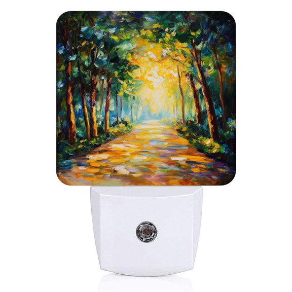Square LED Night Lights Lamp with Dusk to Dawn Sensor, Forest Road With Trees On Both Sides Night Light Plug Into Wall for Kids Room, Bedroom, Bathroom, Kitchen, Hallway