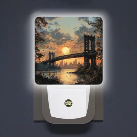 Square LED Night Lights Lamp with Dusk to Dawn Sensor, Glowing Bridge In Twilight Night Light Plug Into Wall for Kids Room, Bedroom, Bathroom, Kitchen, Hallway