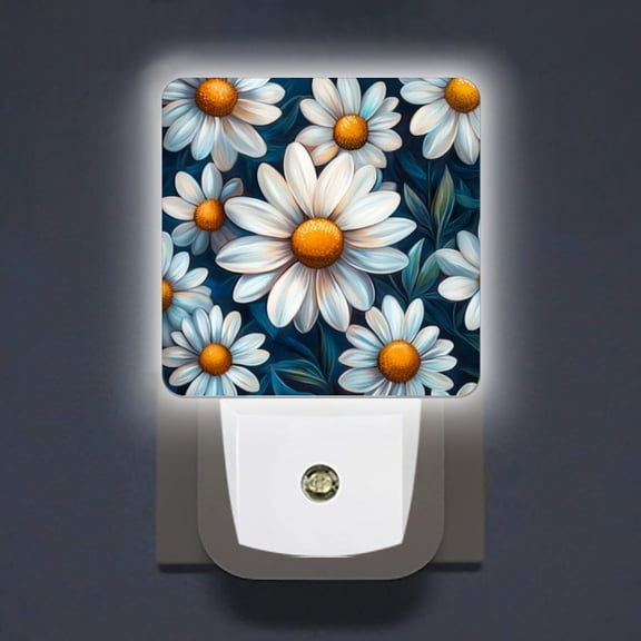 Square LED Night Lights Lamp with Dusk to Dawn Sensor, Gorgeous Blue - Backed Daisies Night Light Plug Into Wall for Kids Room, Bedroom, Bathroom, Kitchen, Hallway