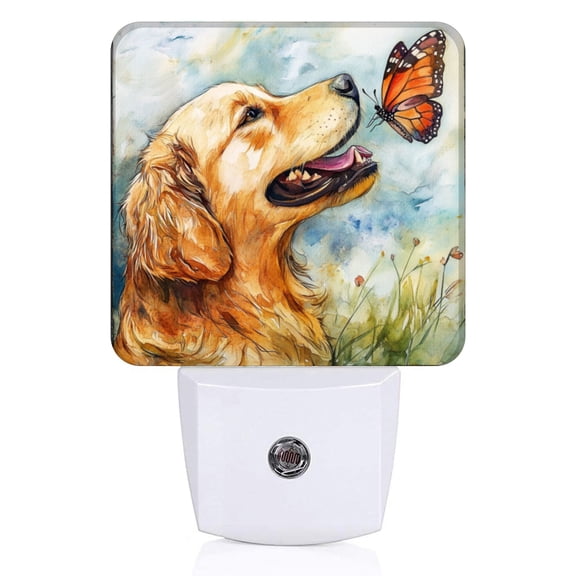Square LED Night Lights Lamp with Dusk to Dawn Sensor, Gorgeous Butterfly - Dog Harmony Night Light Plug Into Wall for Kids Room, Bedroom, Bathroom, Kitchen, Hallway