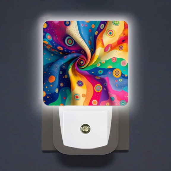 Square LED Night Lights Lamp with Dusk to Dawn Sensor, Gorgeous Circular - Pattern Art Night Light Plug Into Wall for Kids Room, Bedroom, Bathroom, Kitchen, Hallway