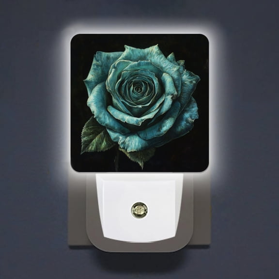 Square LED Night Lights Lamp with Dusk to Dawn Sensor, Gorgeous Midnight - Blue Rose Night Light Plug Into Wall for Kids Room, Bedroom, Bathroom, Kitchen, Hallway