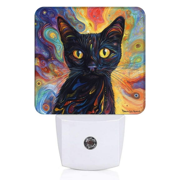 Square LED Night Lights Lamp with Dusk to Dawn Sensor, Gorgeous Psychedelic - Cat Art Night Light Plug Into Wall for Kids Room, Bedroom, Bathroom, Kitchen, Hallway
