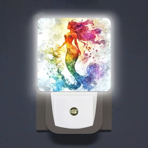 Square LED Night Lights Lamp with Dusk to Dawn Sensor, Gorgeous Rainbow - Hued Mermaid Night Light Plug Into Wall for Kids Room, Bedroom, Bathroom, Kitchen, Hallway