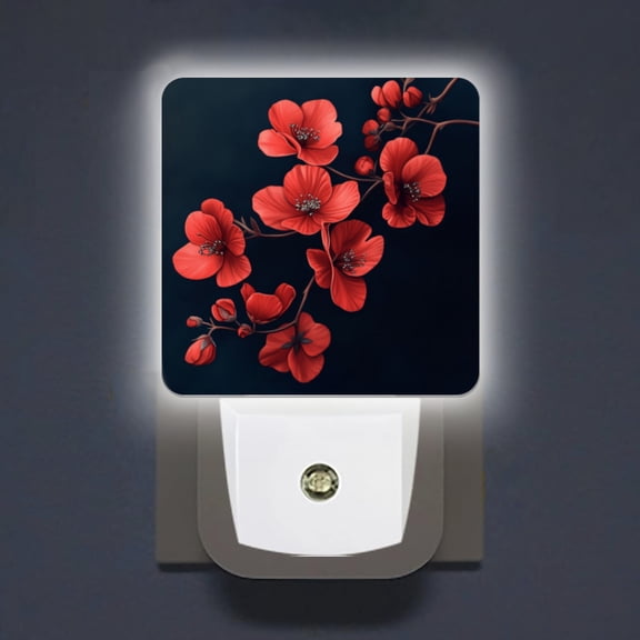 Square LED Night Lights Lamp with Dusk to Dawn Sensor, Gorgeous Ruby - Hued Blossoms Night Light Plug Into Wall for Kids Room, Bedroom, Bathroom, Kitchen, Hallway